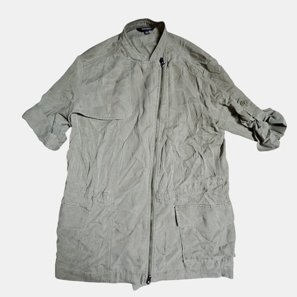 Banana Republic Asymmetric Zip Utility‎ Safari Jacket XS Roll Tab Sleeve Lyocell - Picture 1 of 8